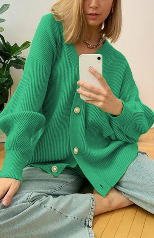Candy Color Casual Loose Knit Button Cardigan - THE QUEEN RUNWAY