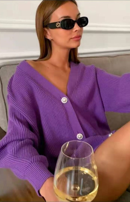 Candy Color Casual Loose Knit Button Cardigan - THE QUEEN RUNWAY