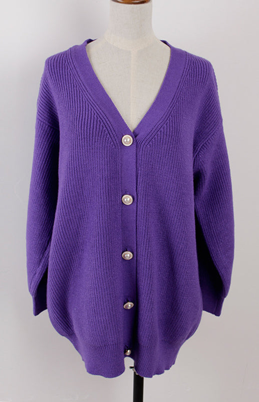 Candy Color Casual Loose Knit Button Cardigan - THE QUEEN RUNWAY
