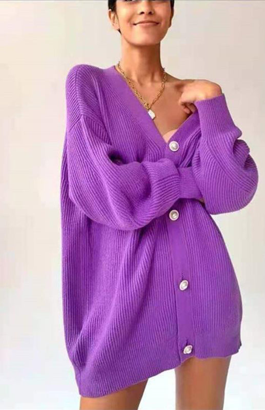 Candy Color Casual Loose Knit Button Cardigan - THE QUEEN RUNWAY