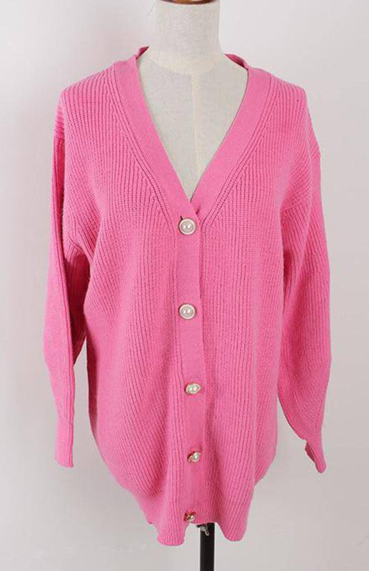 Candy Color Casual Loose Knit Button Cardigan - THE QUEEN RUNWAY