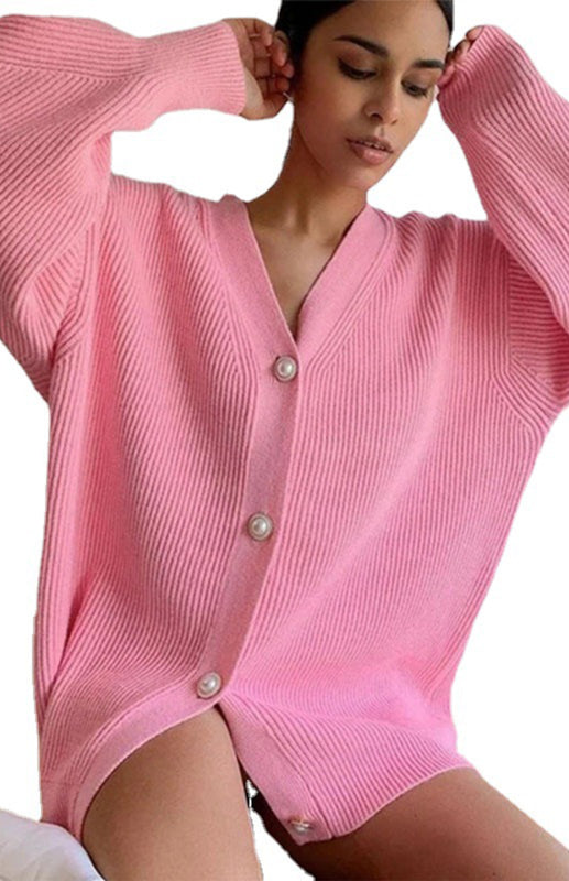 Candy Color Casual Loose Knit Button Cardigan - THE QUEEN RUNWAY