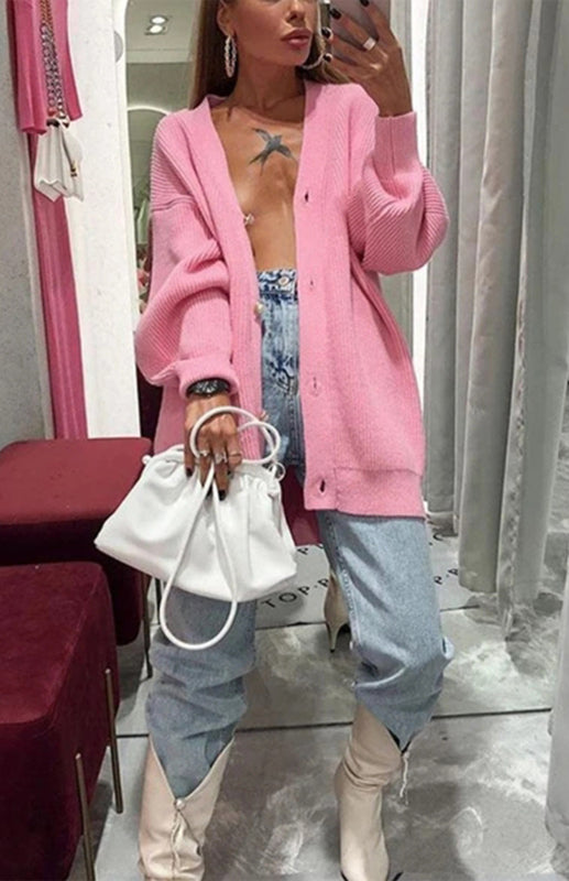 Candy Color Casual Loose Knit Button Cardigan - THE QUEEN RUNWAY