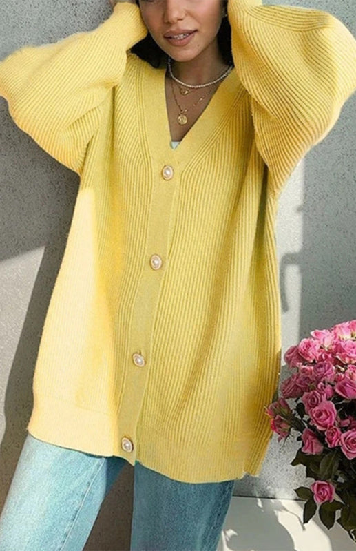 Candy Color Casual Loose Knit Button Cardigan - THE QUEEN RUNWAY