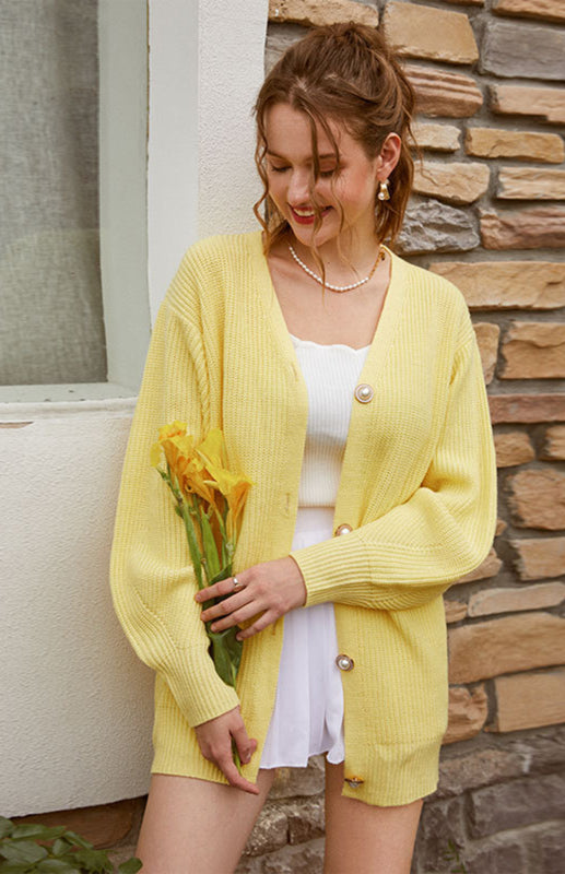 Candy Color Casual Loose Knit Button Cardigan - THE QUEEN RUNWAY
