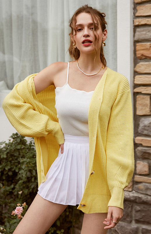 Candy Color Casual Loose Knit Button Cardigan - THE QUEEN RUNWAY