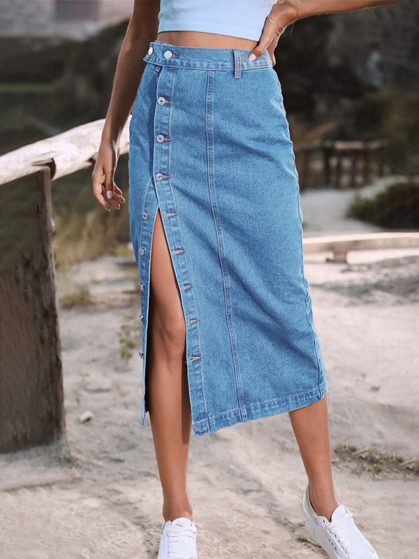 Irregular Split Denim High Waist Skirt - THE QUEEN RUNWAY