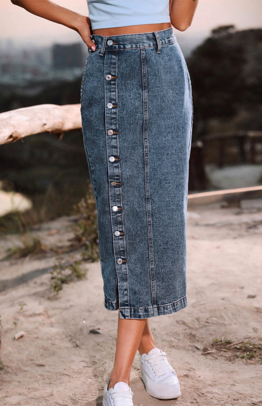 Irregular Split Denim High Waist Skirt - THE QUEEN RUNWAY