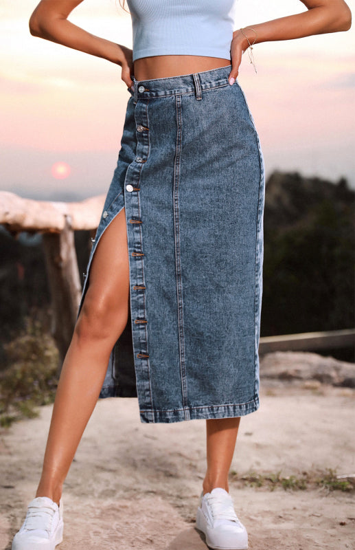 Irregular Split Denim High Waist Skirt - THE QUEEN RUNWAY