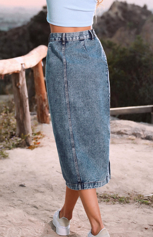 Irregular Split Denim High Waist Skirt - THE QUEEN RUNWAY