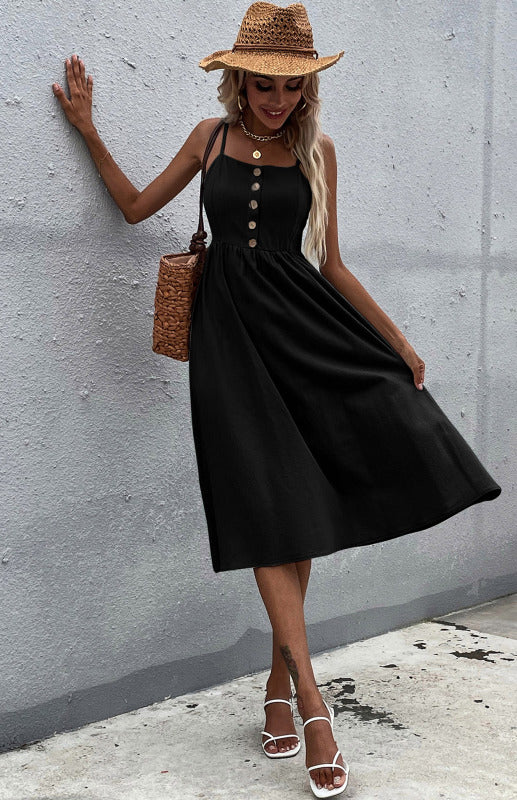 Women's Clothing Slim Fit Solid Color Cotton Linen DressTHE QUEEN RUNWAY