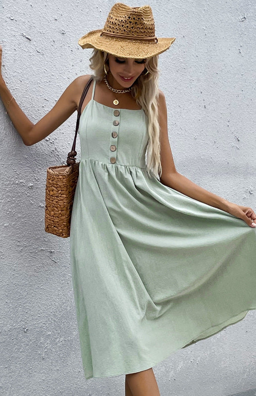 Women's Clothing Slim Fit Solid Color Cotton Linen DressTHE QUEEN RUNWAY