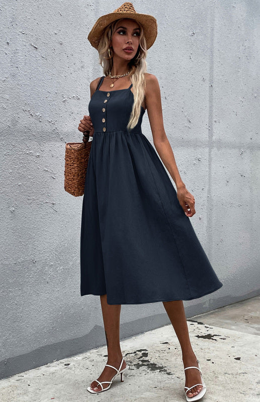 Women's Clothing Slim Fit Solid Color Cotton Linen DressTHE QUEEN RUNWAY