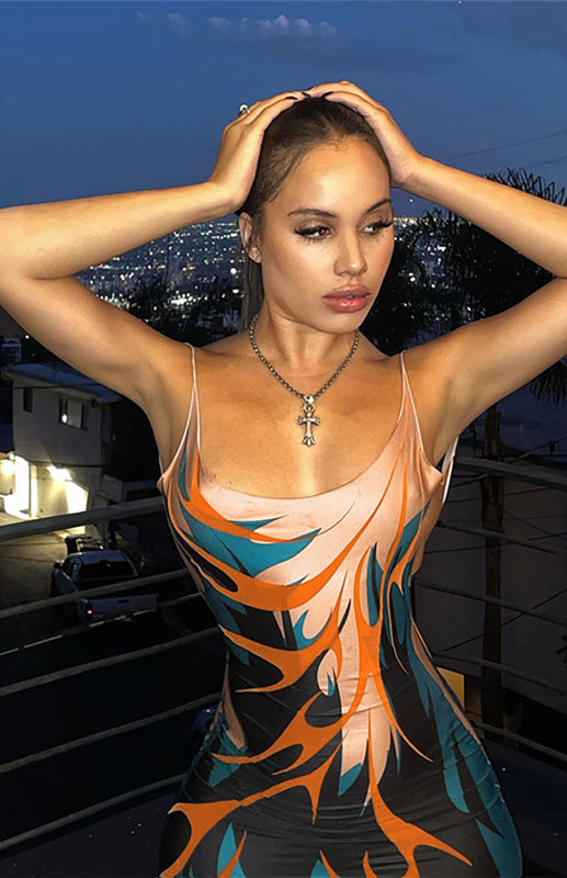 Sexy Cutout Sling Backless Print Slim Fit Maxi DressTHE QUEEN RUNWAY
