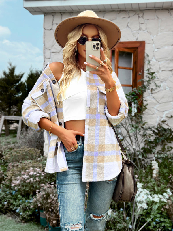 Women's Plaid long sleeve shirt casual coat - THE QUEEN RUNWAY