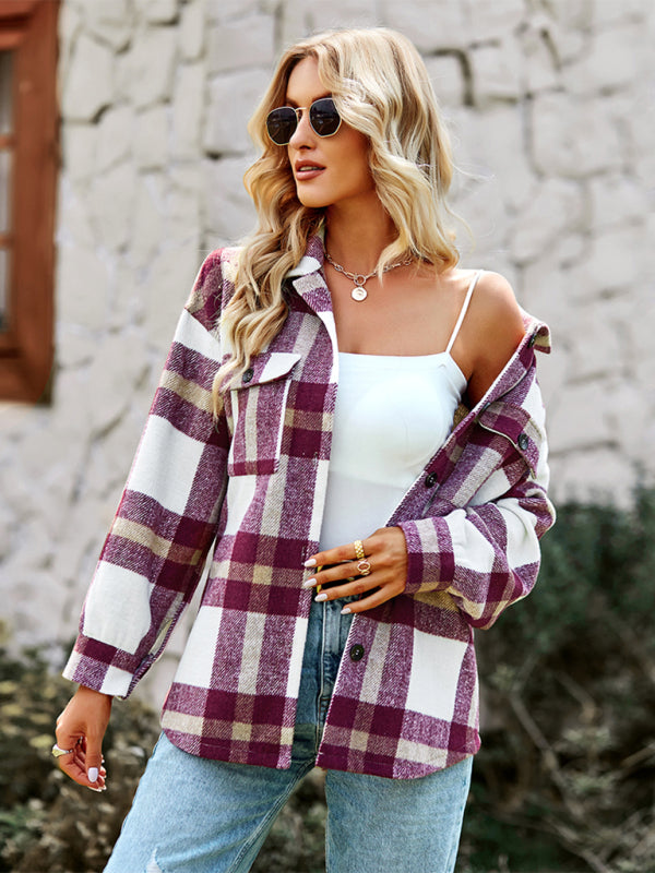 Women's Plaid long sleeve shirt casual coat - THE QUEEN RUNWAY