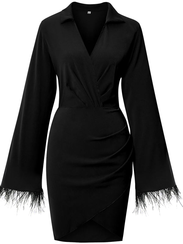 Women's fashion wool cotton cuffs Hip Wrap DressTHE QUEEN RUNWAY