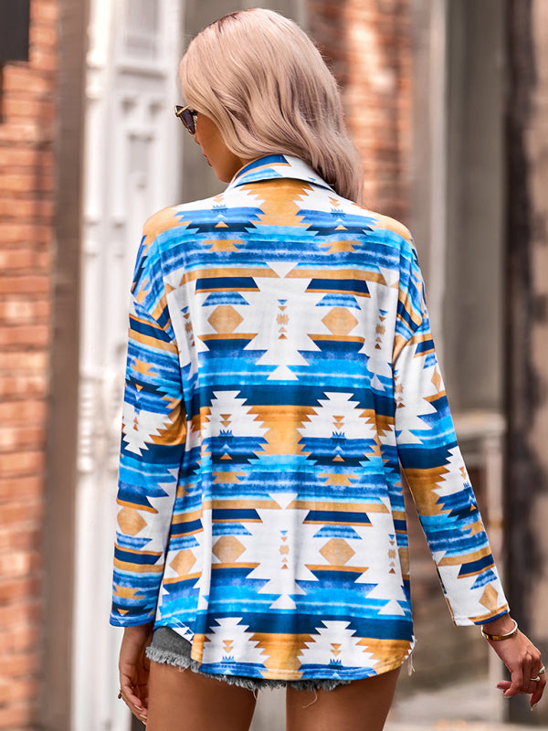 Women's fashion casual printed knitted shirt top - THE QUEEN RUNWAY