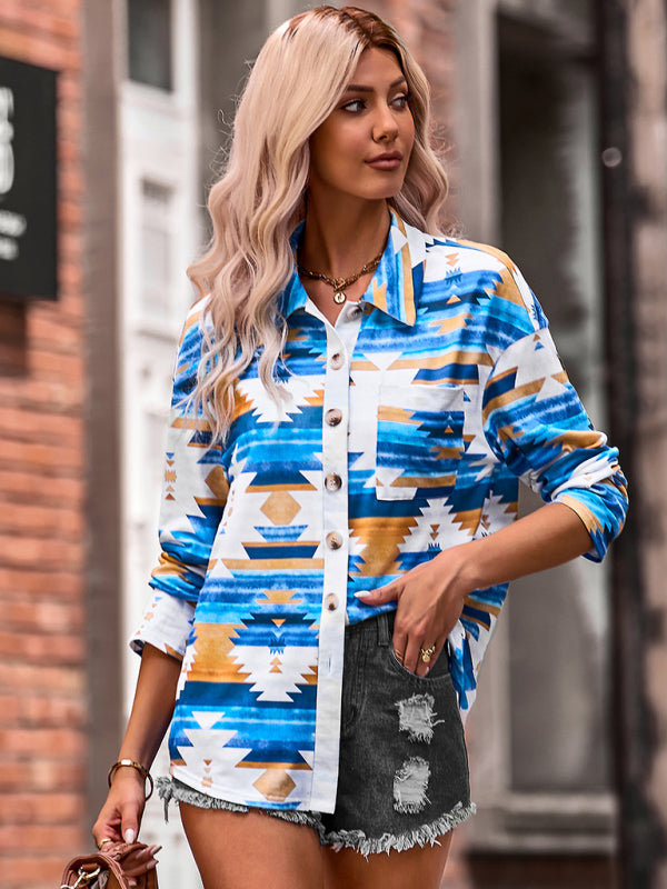 Women's fashion casual printed knitted shirt top - THE QUEEN RUNWAY