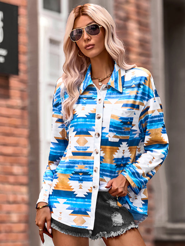 Women's fashion casual printed knitted shirt top - THE QUEEN RUNWAY