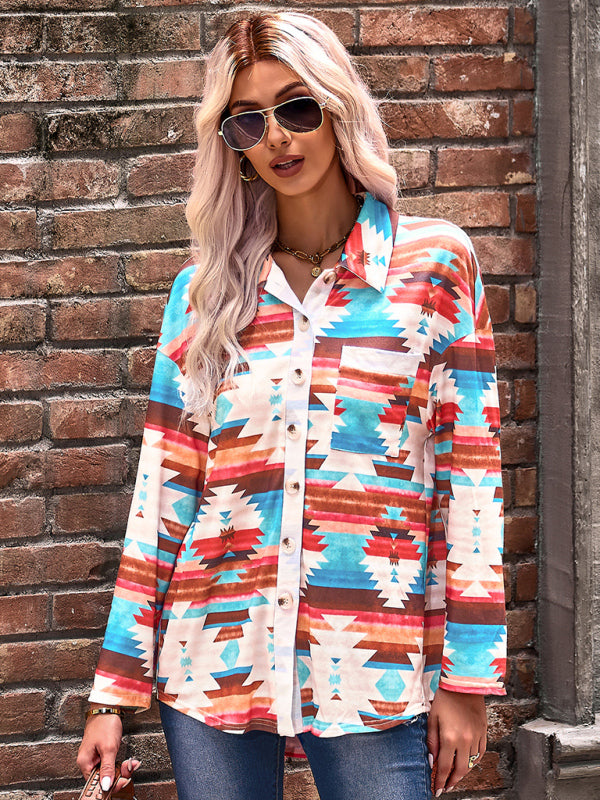 Women's fashion casual printed knitted shirt top - THE QUEEN RUNWAY