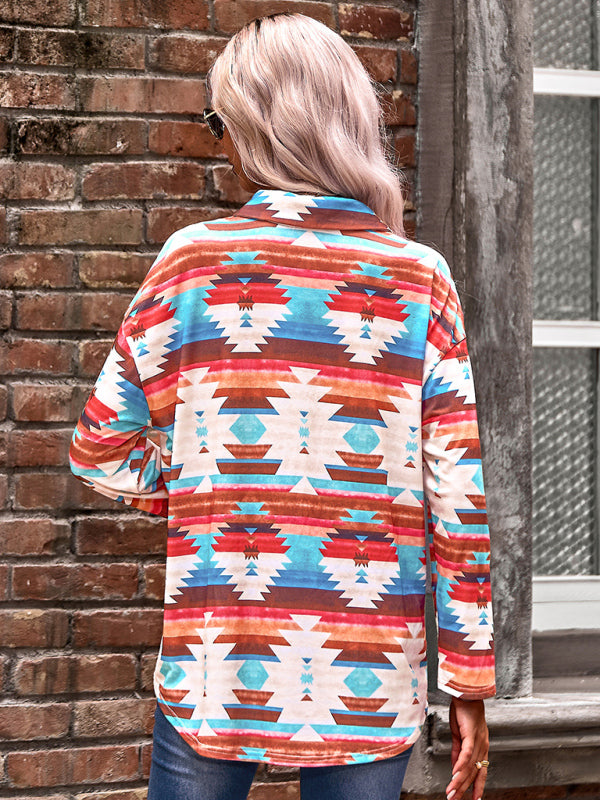 Women's fashion casual printed knitted shirt top - THE QUEEN RUNWAY