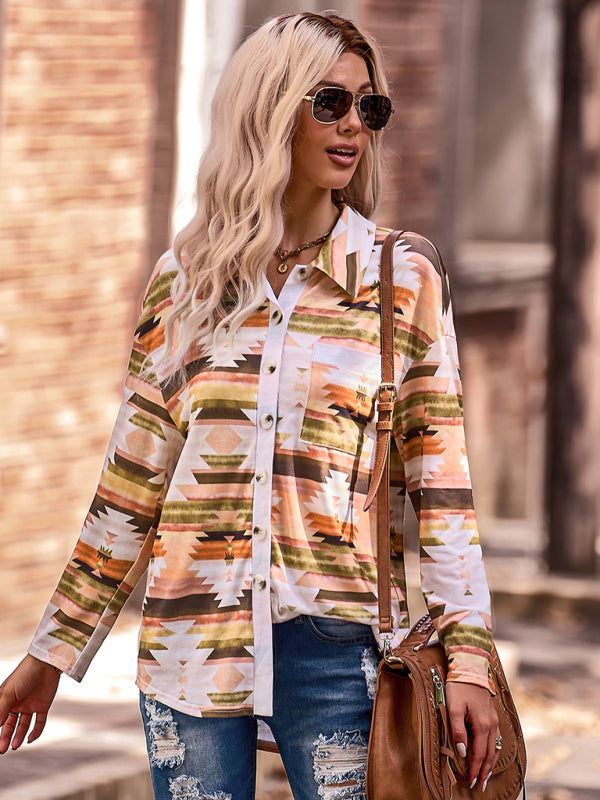 Women's fashion casual printed knitted shirt top - THE QUEEN RUNWAY