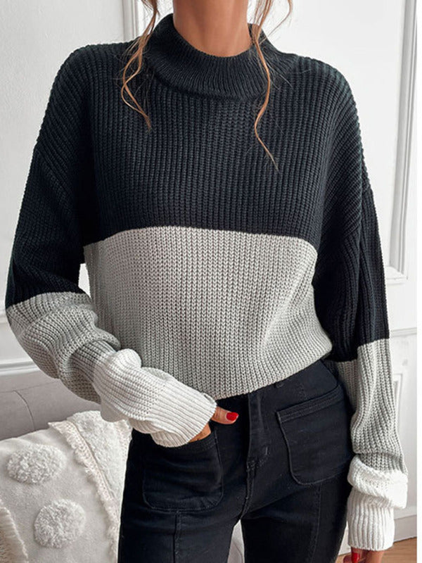 women's color block long sleeve turtleneck sweater women's fashion - THE QUEEN RUNWAY