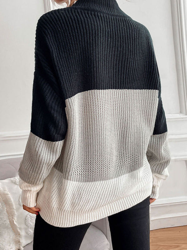 women's color block long sleeve turtleneck sweater women's fashion - THE QUEEN RUNWAY
