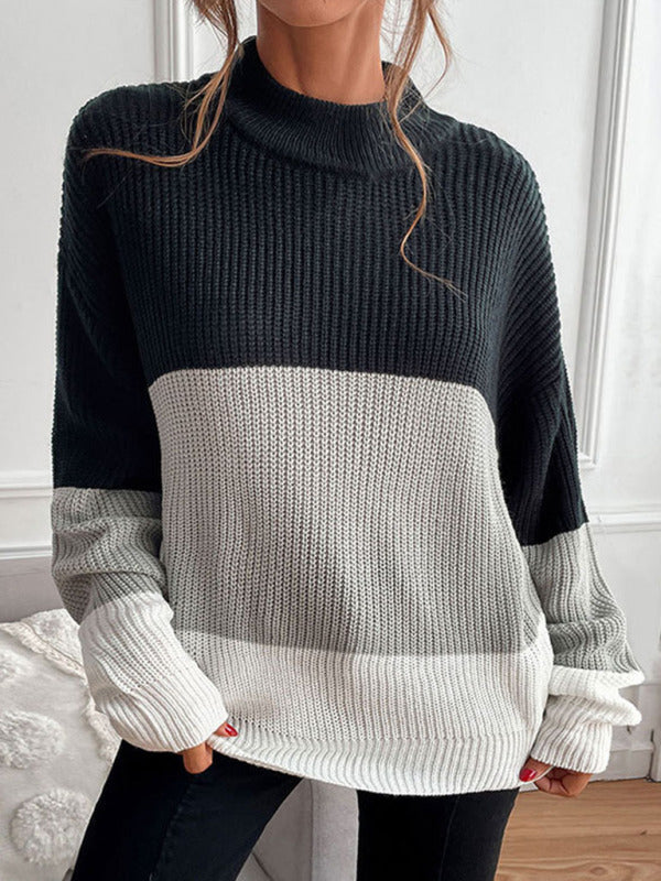 women's color block long sleeve turtleneck sweater women's fashion - THE QUEEN RUNWAY
