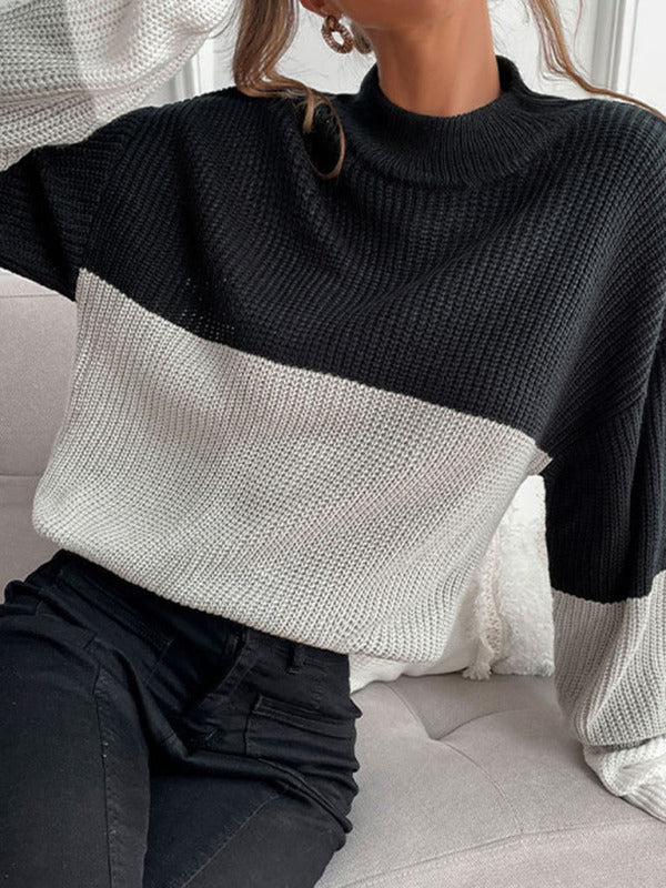 women's color block long sleeve turtleneck sweater women's fashion - THE QUEEN RUNWAY