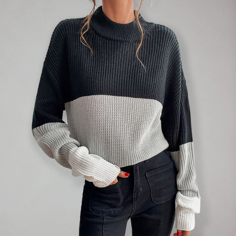 women's color block long sleeve turtleneck sweater women's fashion - THE QUEEN RUNWAY