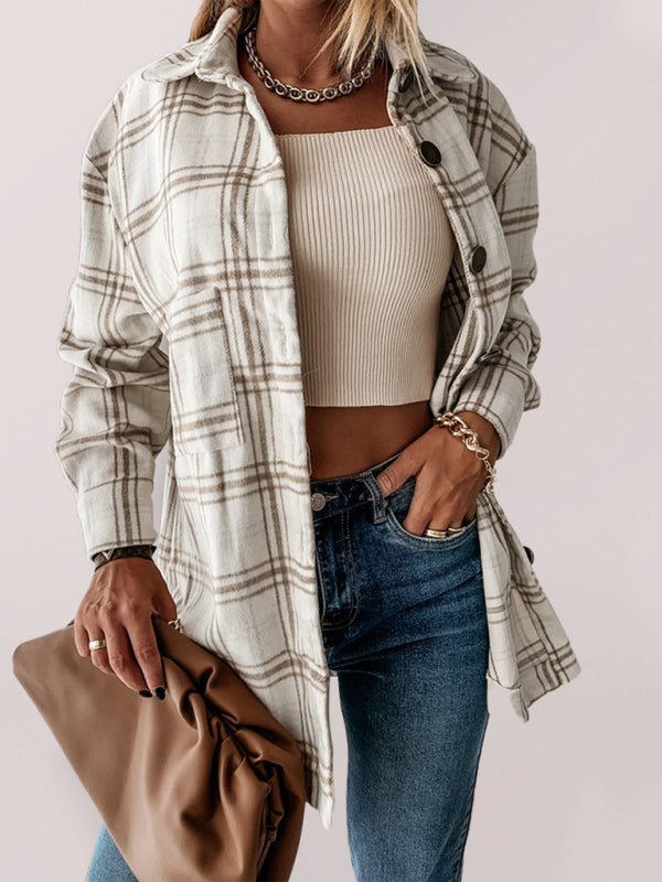 Women's Plaid Casual Brushed Wool Cardigan Jacket - THE QUEEN RUNWAY