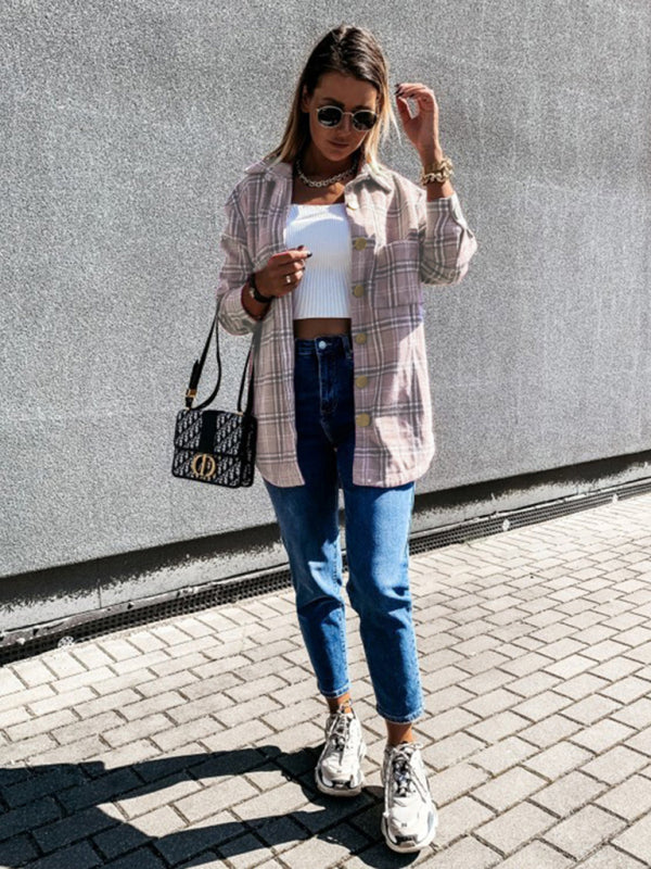 Women's Plaid Casual Brushed Wool Cardigan Jacket - THE QUEEN RUNWAY