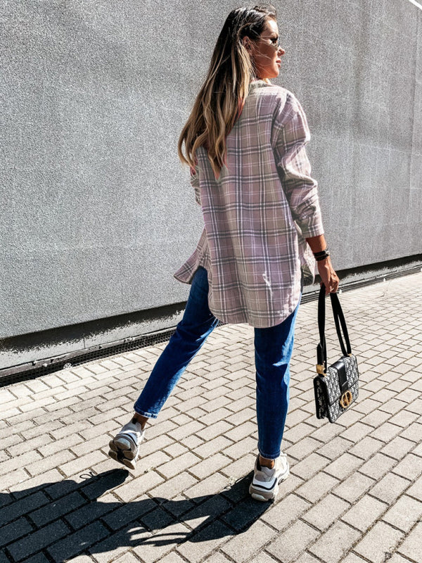 Women's Plaid Casual Brushed Wool Cardigan Jacket - THE QUEEN RUNWAY