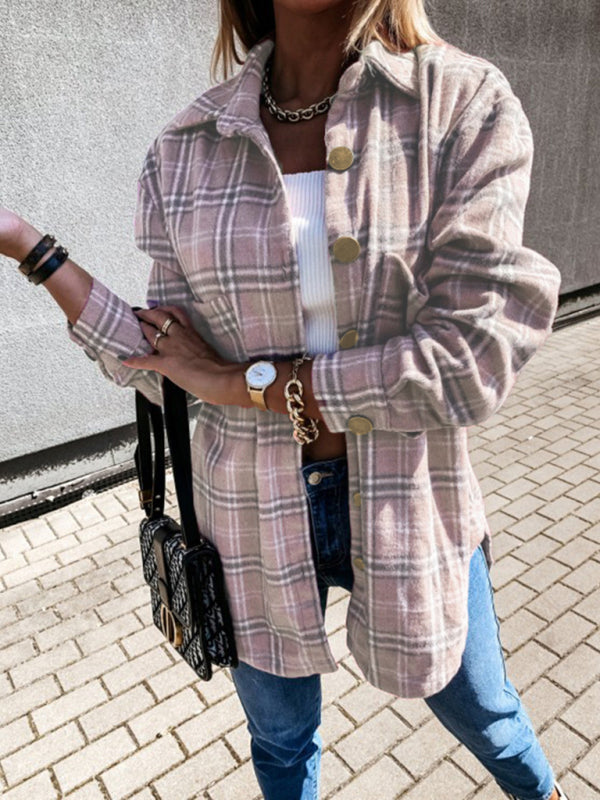 Women's Plaid Casual Brushed Wool Cardigan Jacket - THE QUEEN RUNWAY