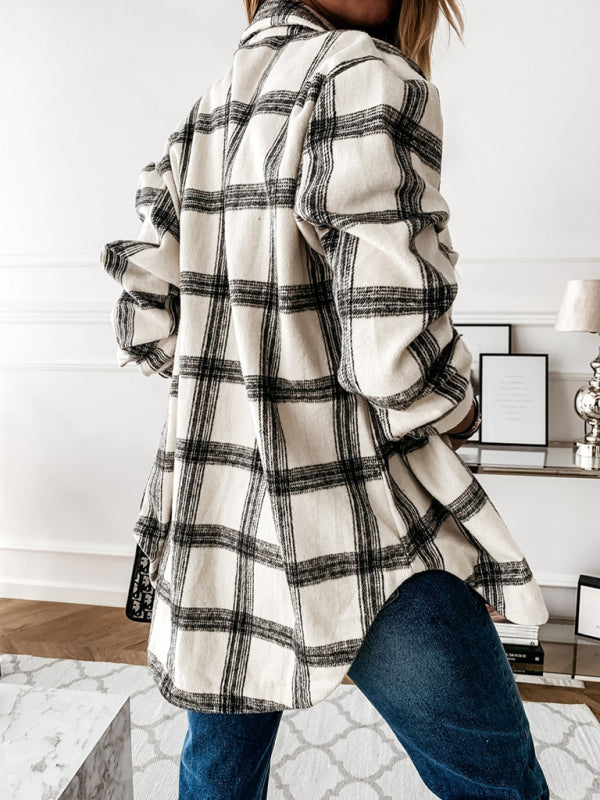 Women's Plaid Casual Brushed Wool Cardigan Jacket - THE QUEEN RUNWAY