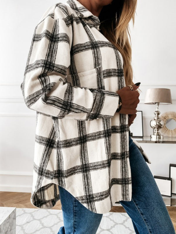 Women's Plaid Casual Brushed Wool Cardigan Jacket - THE QUEEN RUNWAY