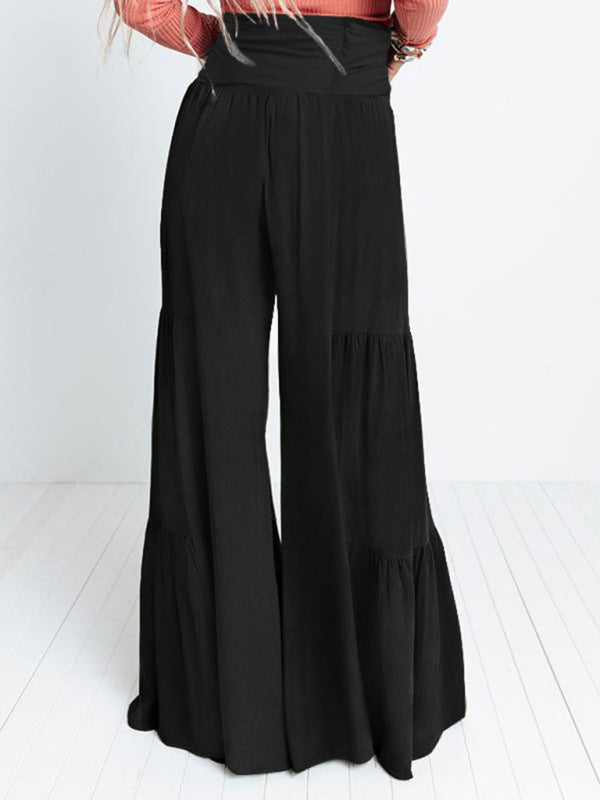 Lace Up Elastic Waist Pleated Wide Leg PantsTHE QUEEN RUNWAY