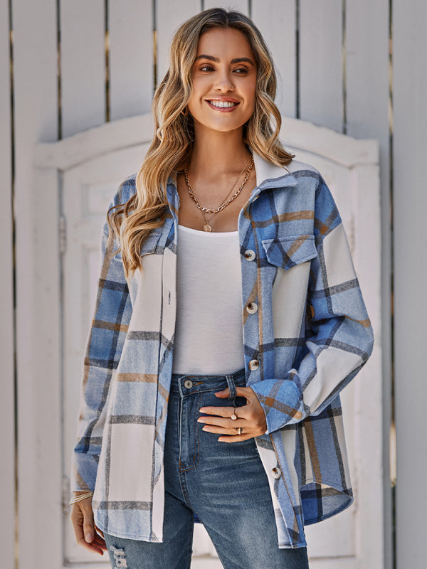 Women's single breasted casual plaid belt jacket - THE QUEEN RUNWAY