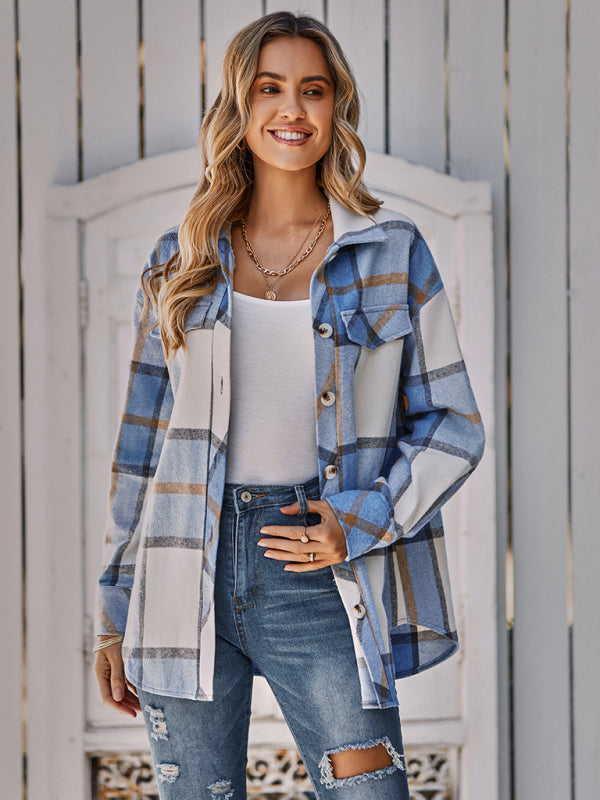 Women's single breasted casual plaid belt jacket - THE QUEEN RUNWAY