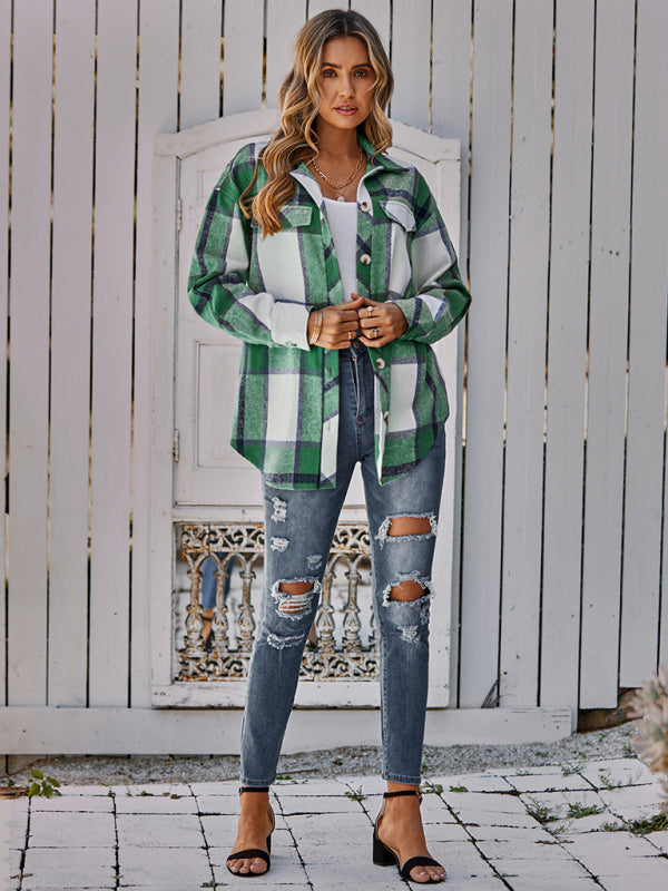 Women's single breasted casual plaid belt jacket - THE QUEEN RUNWAY