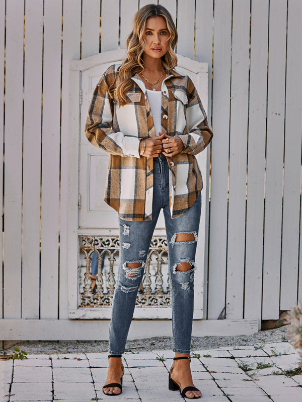 Women's single breasted casual plaid belt jacket - THE QUEEN RUNWAY