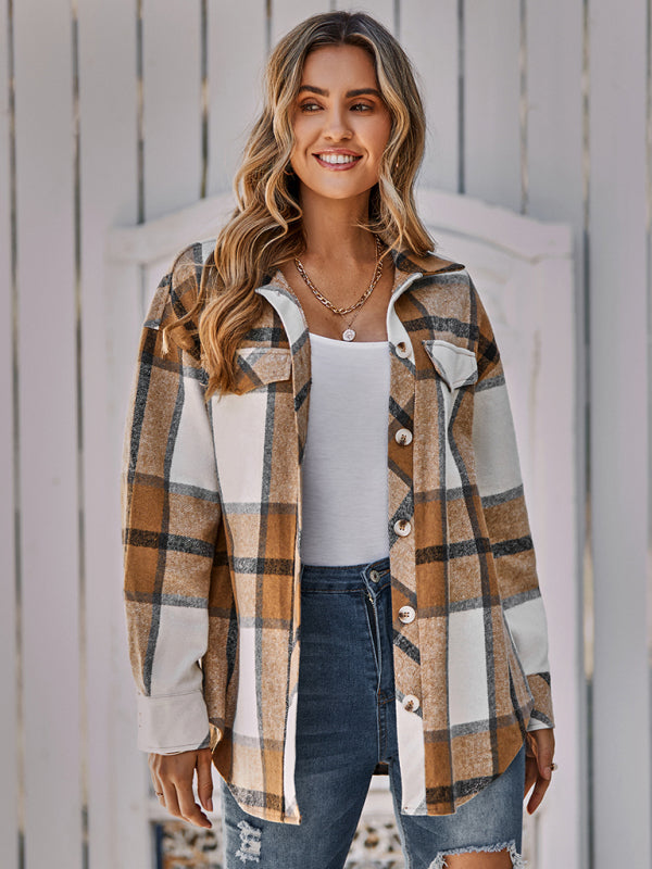Women's single breasted casual plaid belt jacket - THE QUEEN RUNWAY