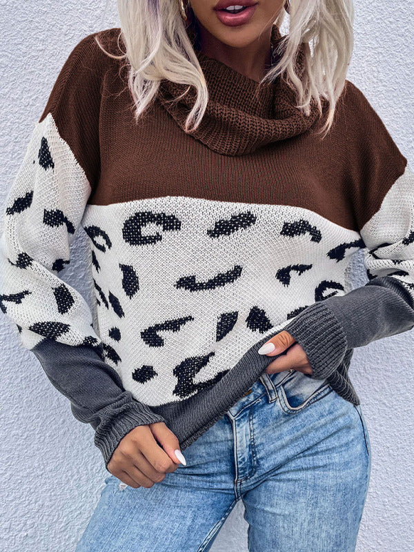 Women’s Cowl Neck Sweater With Colorblock Print - THE QUEEN RUNWAY