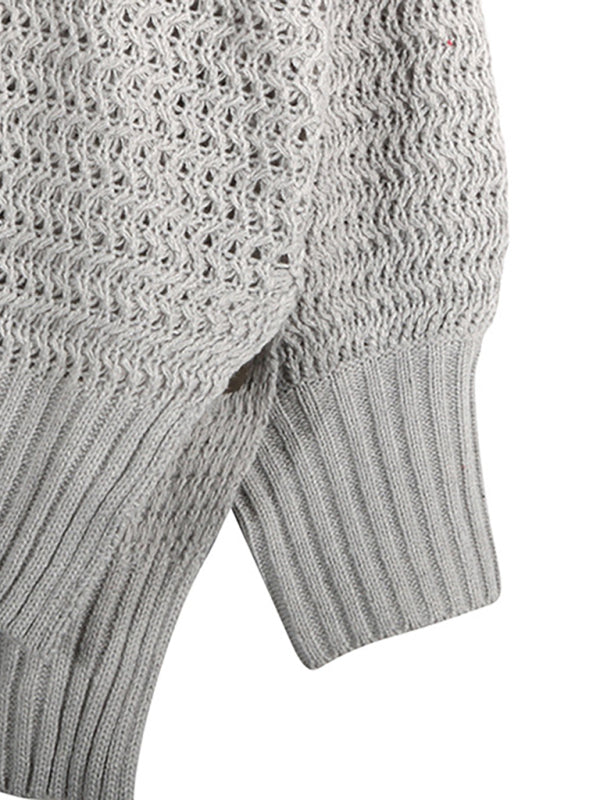 Casual Half Turtleneck Dropped Sleeve Side Slit Sweater - THE QUEEN RUNWAY
