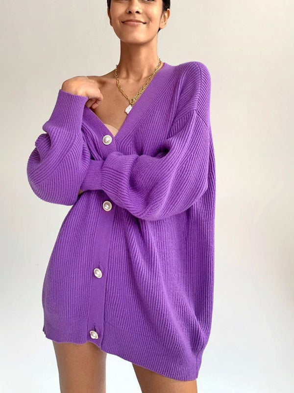 Women's Oversized Baggy Fit Ribbed Button Up Cardigan With Long SleeveTHE QUEEN RUNWAY