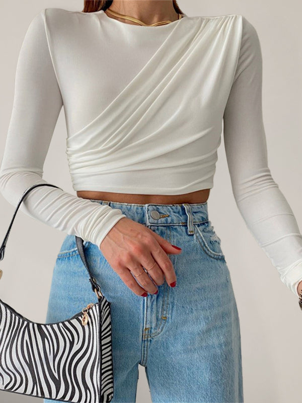 Round neck long sleeve slim fit short top - THE QUEEN RUNWAY