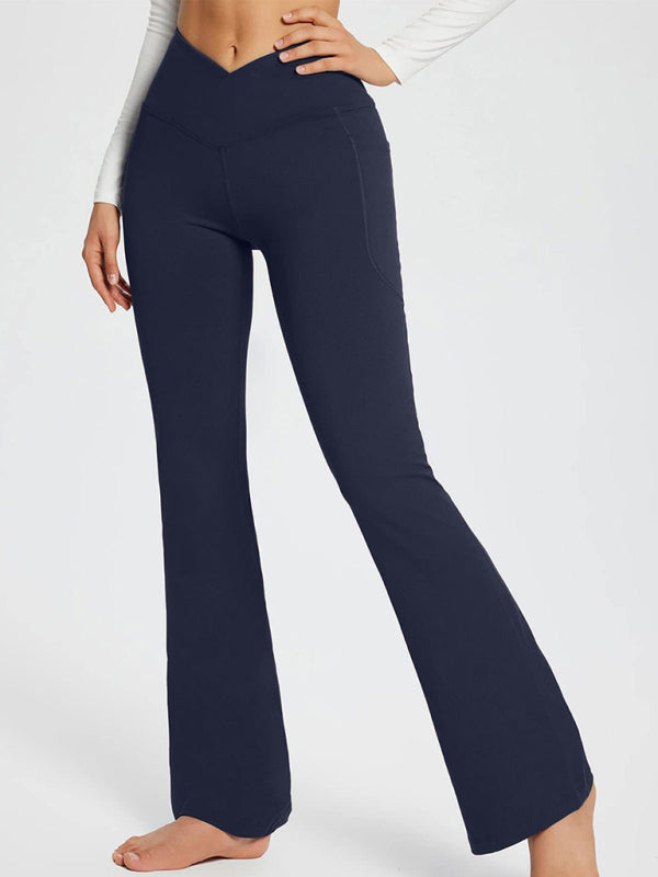 Solid Color Casual Ladies High Waist Slim Wide Leg Yoga Fitness Pants - THE QUEEN RUNWAY