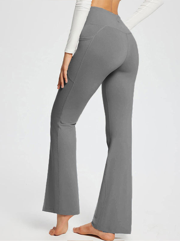 Solid Color Casual Ladies High Waist Slim Wide Leg Yoga Fitness Pants - THE QUEEN RUNWAY